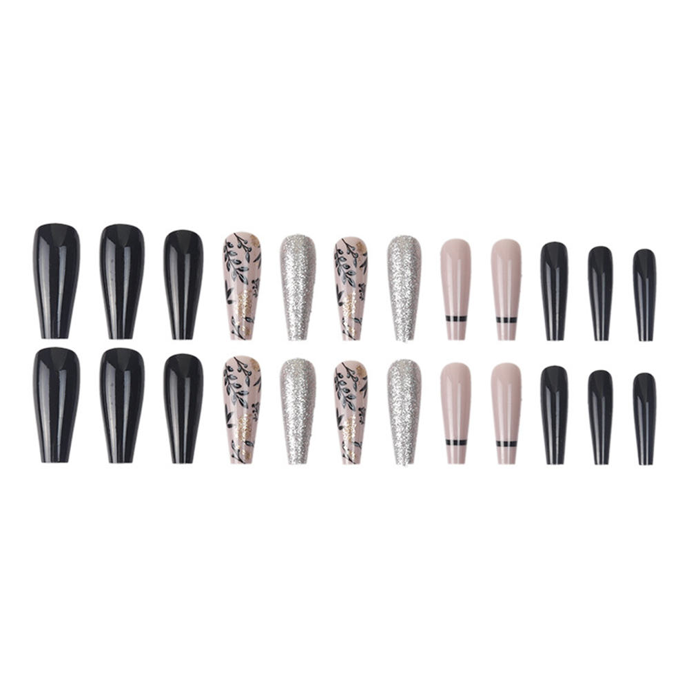 Glitter pink silver leaves press on nail