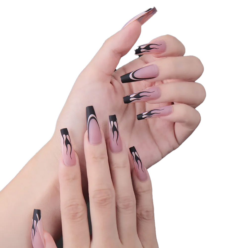 Black flame French long press on false nails