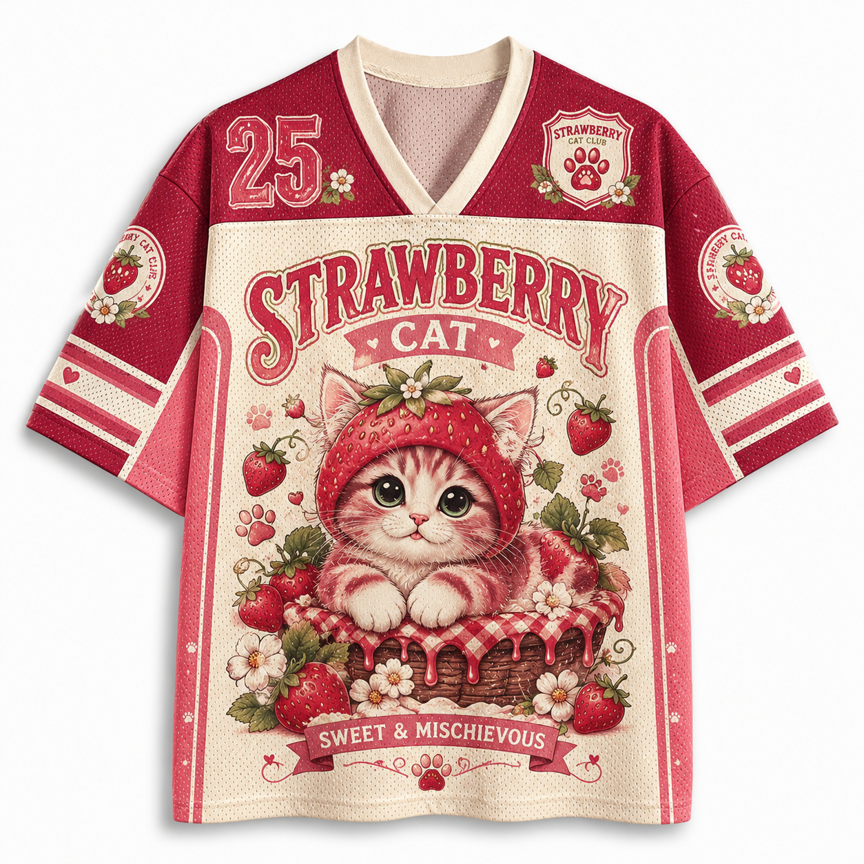 Vintage Strawberry Cat Club Graphic Mesh Jersey