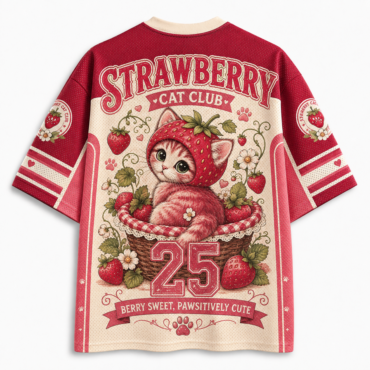 Vintage Strawberry Cat Club Graphic Mesh Jersey