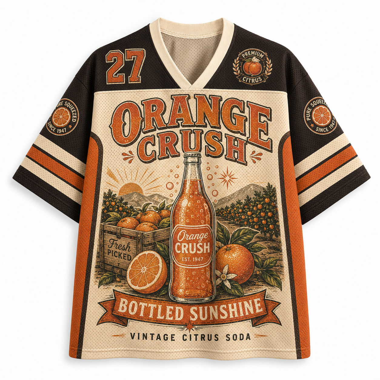 Retro Orange Crush Bottle No. 27 Earth Tone Mesh Jersey