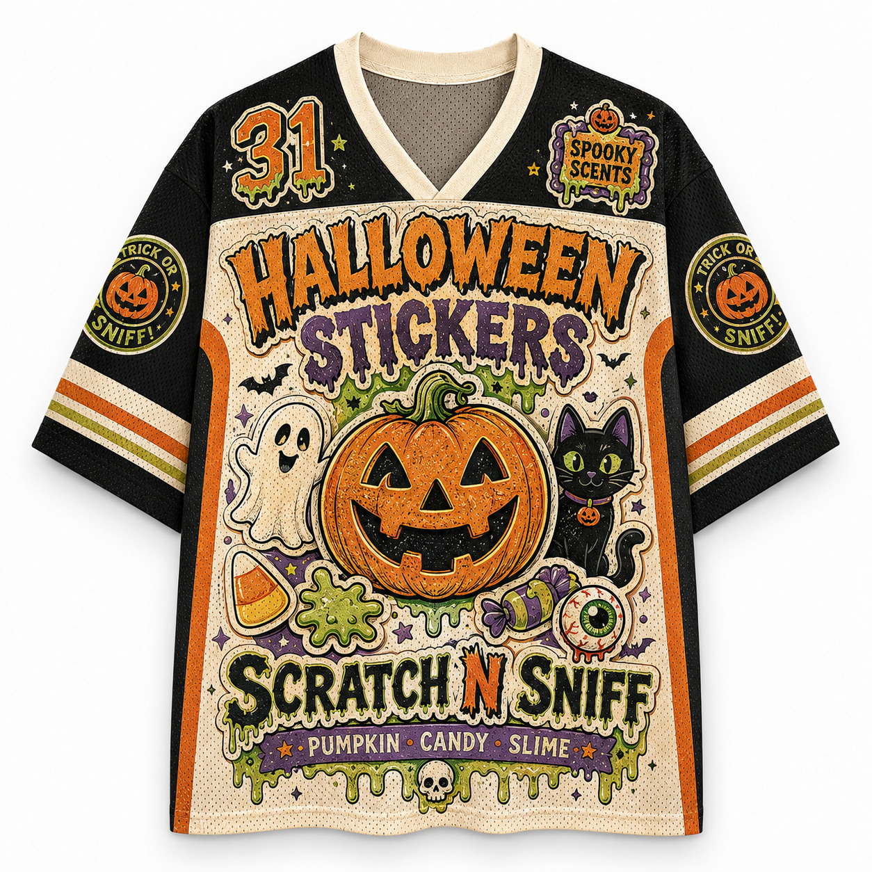Halloween Stickers Graphic Mesh Jersey