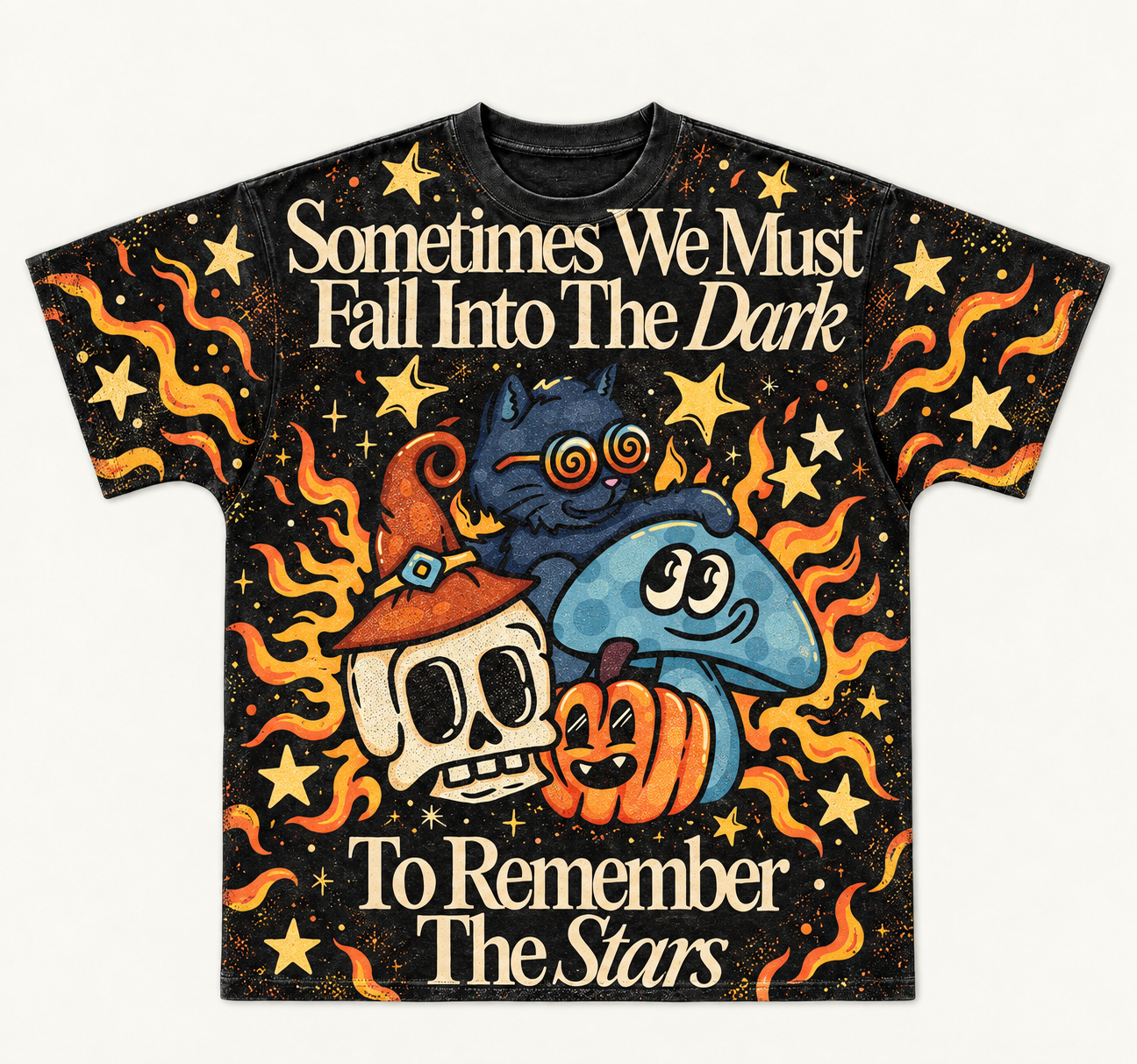 "Fall Into The Dark" Retro Halloween All-over print pure cotton t-shirt
