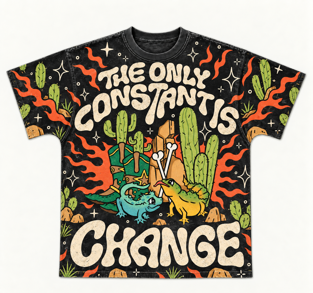 "The Only Constant Is Change" Desert Cactus All-over print pure cotton t-shirt