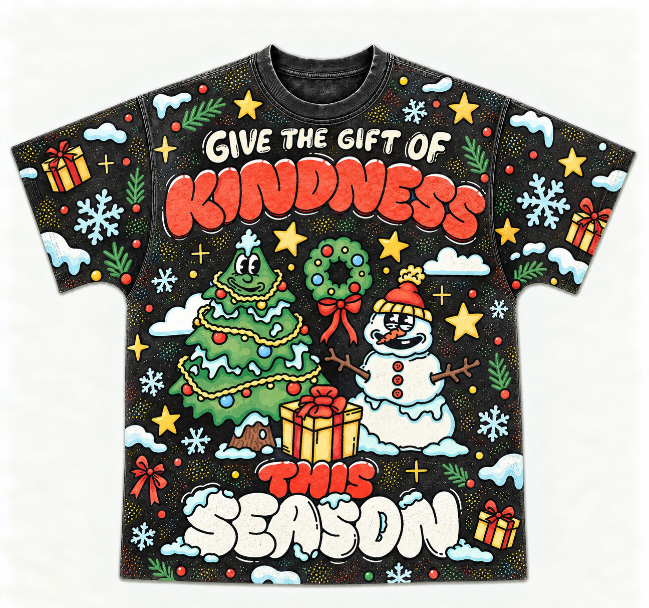 "Give The Gift Of Kindness" Christmas HolidayAll-over print pure cotton t-shirt