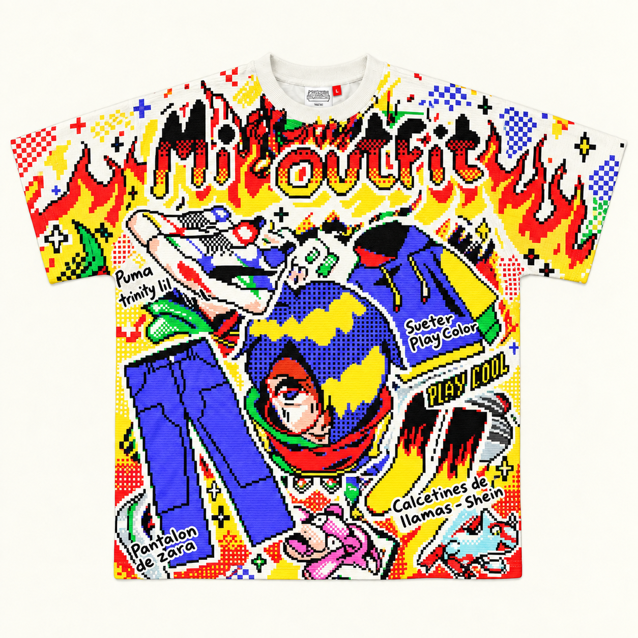 "Mi Outfit" Retro 8-Bit Pixel Art All-over print pure cotton t-shirt