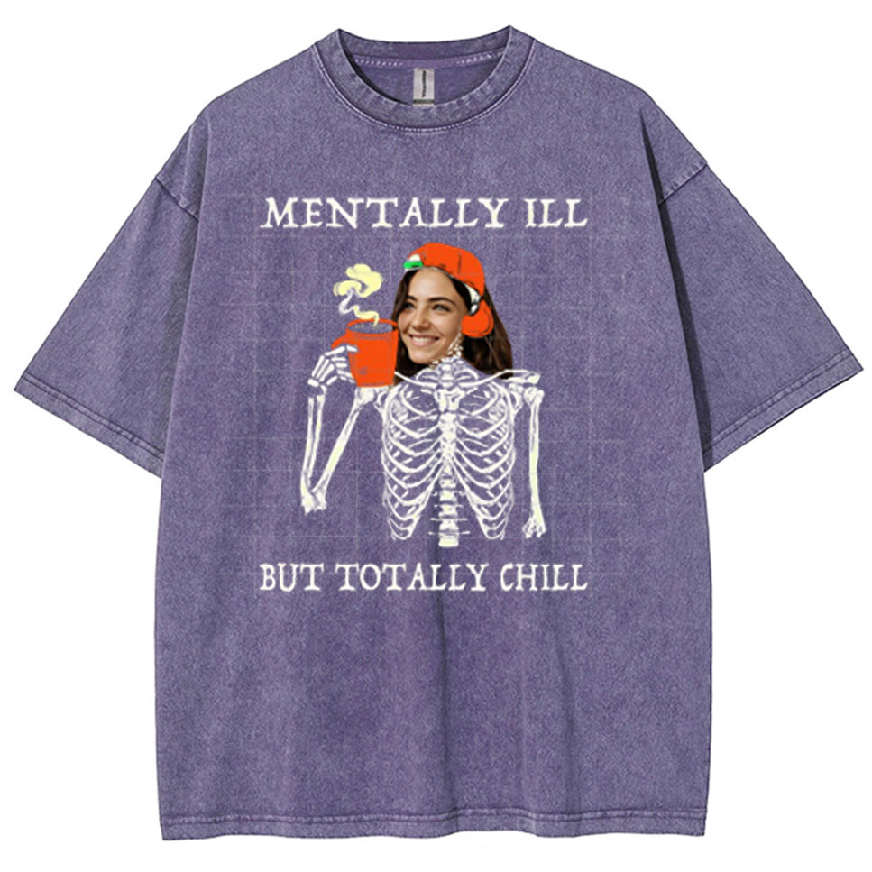 Custom Mentally Ill Unisex Vintage Wash Denim T-Shirts