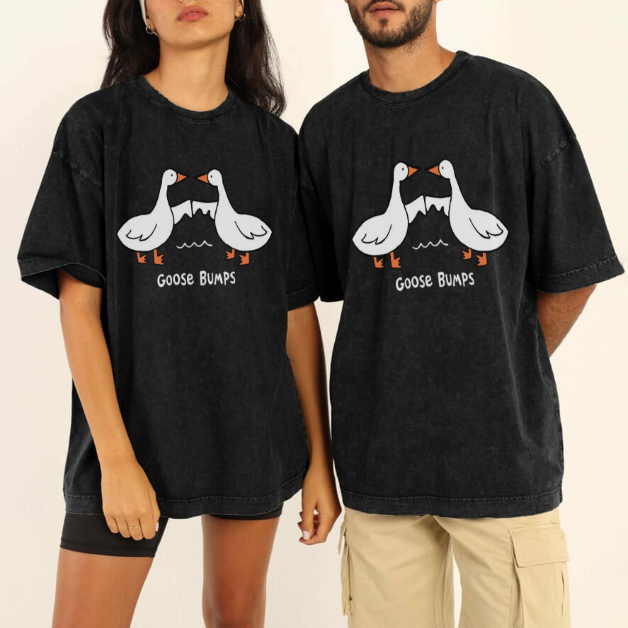 Goose Bumps Unisex Oversized Print Vintage Wash Denim T-Shirt