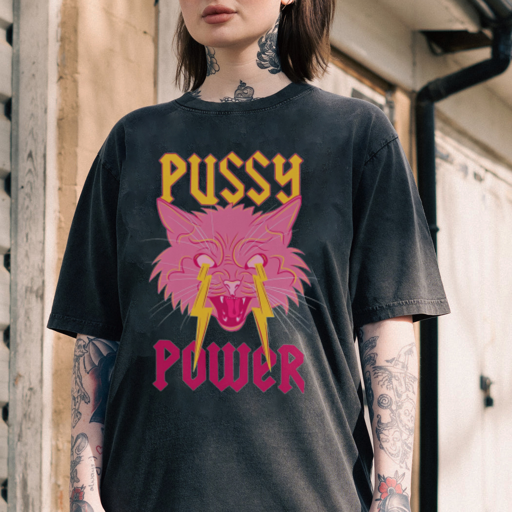 Pussy Power Unisex Vintage Solid Wash Denim T-Shirts [💥Buy 4 get 5th 60%OFF]