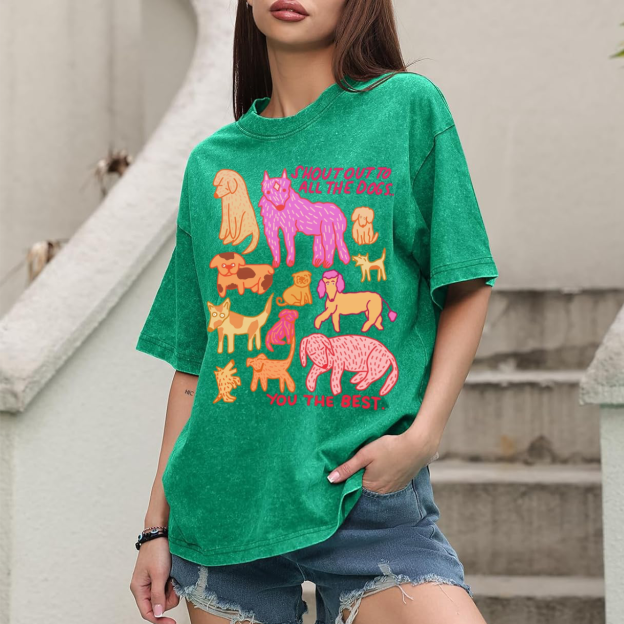 Shout Out To All The Dogs Unisex Oversized Print Vintage Wash Denim T-Shirt