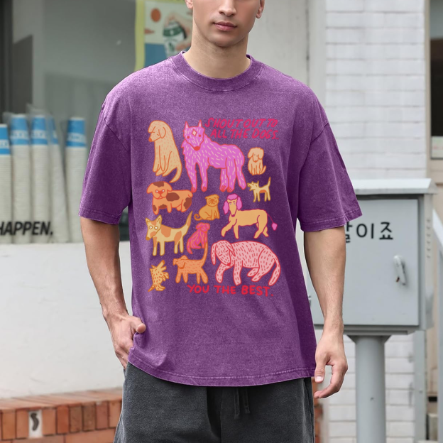 Shout Out To All The Dogs Unisex Oversized Print Vintage Wash Denim T-Shirt