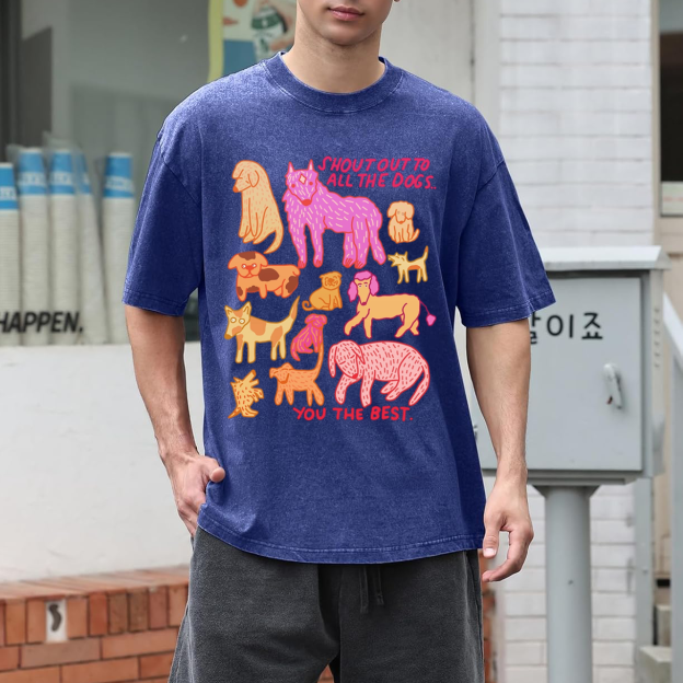 Shout Out To All The Dogs Unisex Oversized Print Vintage Wash Denim T-Shirt