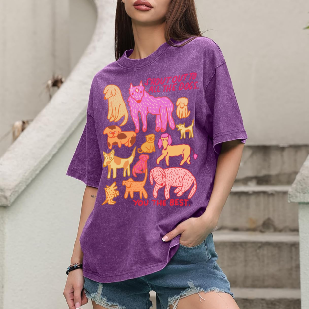 Shout Out To All The Dogs Unisex Oversized Print Vintage Wash Denim T-Shirt