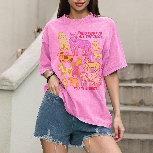 Shout Out To All The Dogs Unisex Oversized Print Vintage Wash Denim T-Shirt