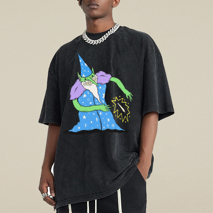 Roll Me Unisex Oversized Print Vintage Wash Denim T-Shirt