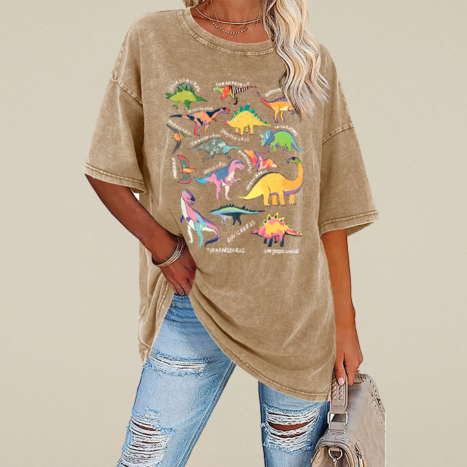 Types Of Dinosaur Vintage Snowflake Washed T-Shirt