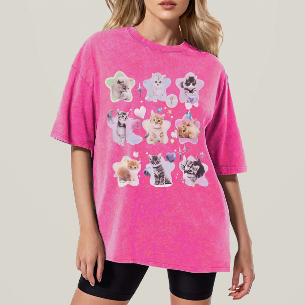 Star Baby Cats Unisex Vintage Washed Tee