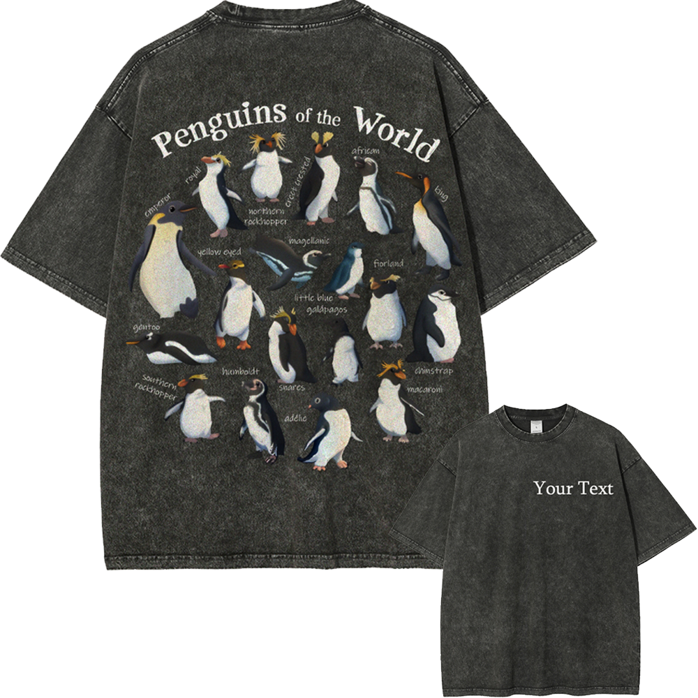 Penguins Of The World Customized Unisex Fit Washed T-Shirt