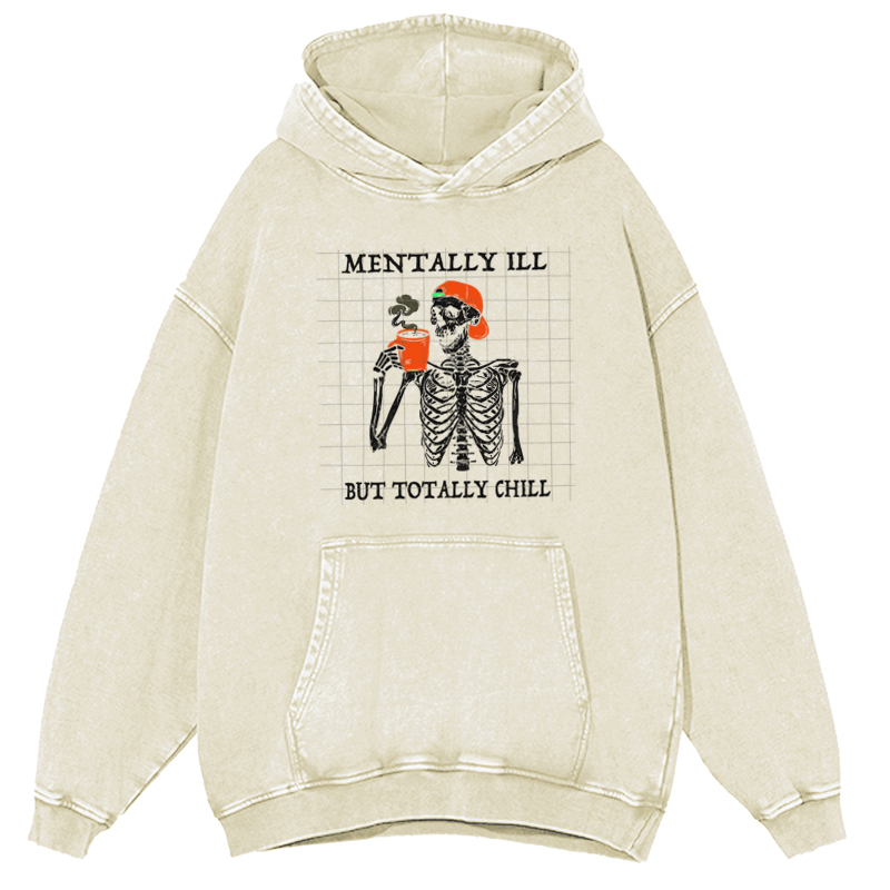 Mentally Ill Unisex Printed Casual Washed Hoodie Sweatshirt