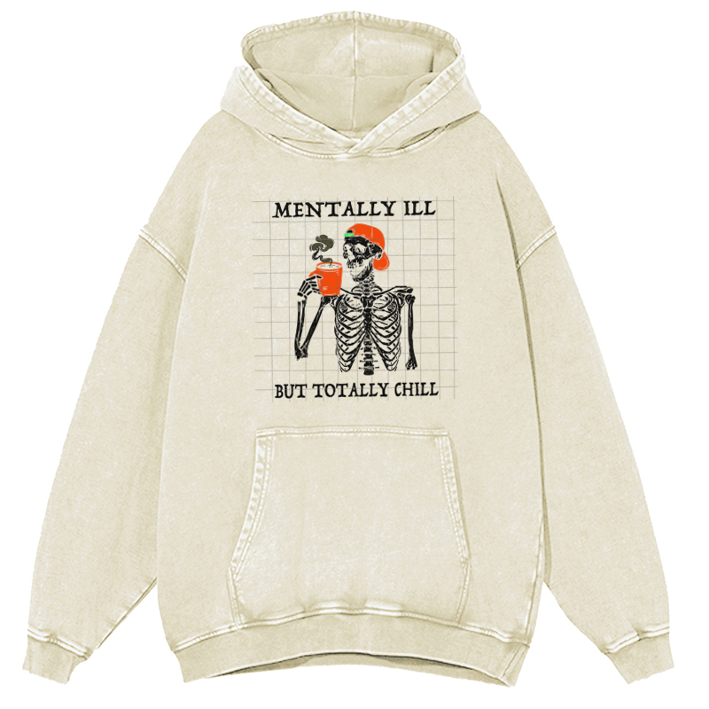 Mentally Ill Unisex Printed Casual Washed Hoodie Sweatshirt