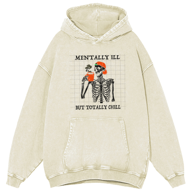 Mentally Ill Unisex Printed Casual Washed Hoodie Sweatshirt