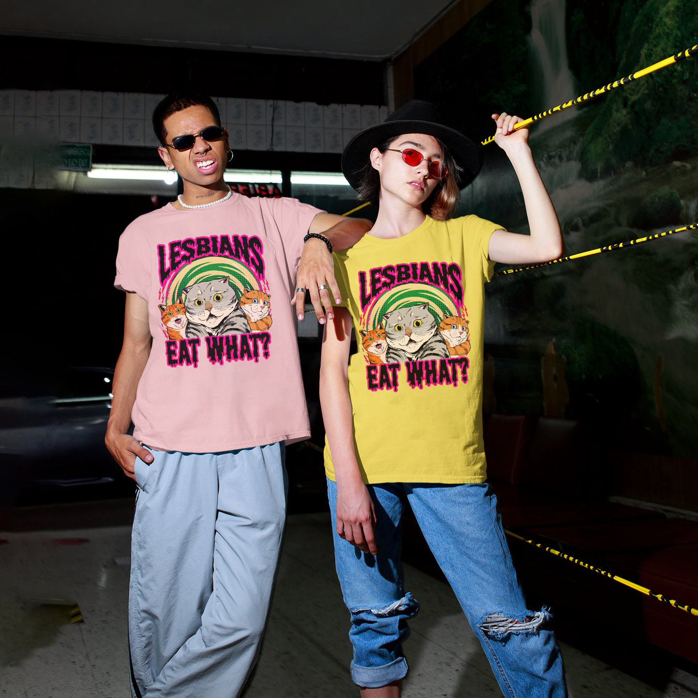 Eat What Lesbians Unisex Printed Retro Washed Short Sleeved T-Shirt