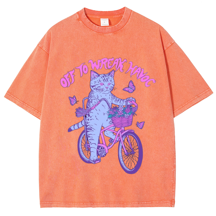 Off To Wreak Havoc Unisex Oversized Print Vintage Wash Denim T-Shirt
