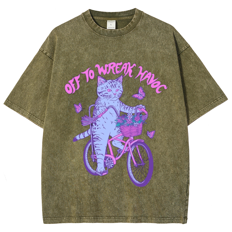 Off To Wreak Havoc Unisex Oversized Print Vintage Wash Denim T-Shirt
