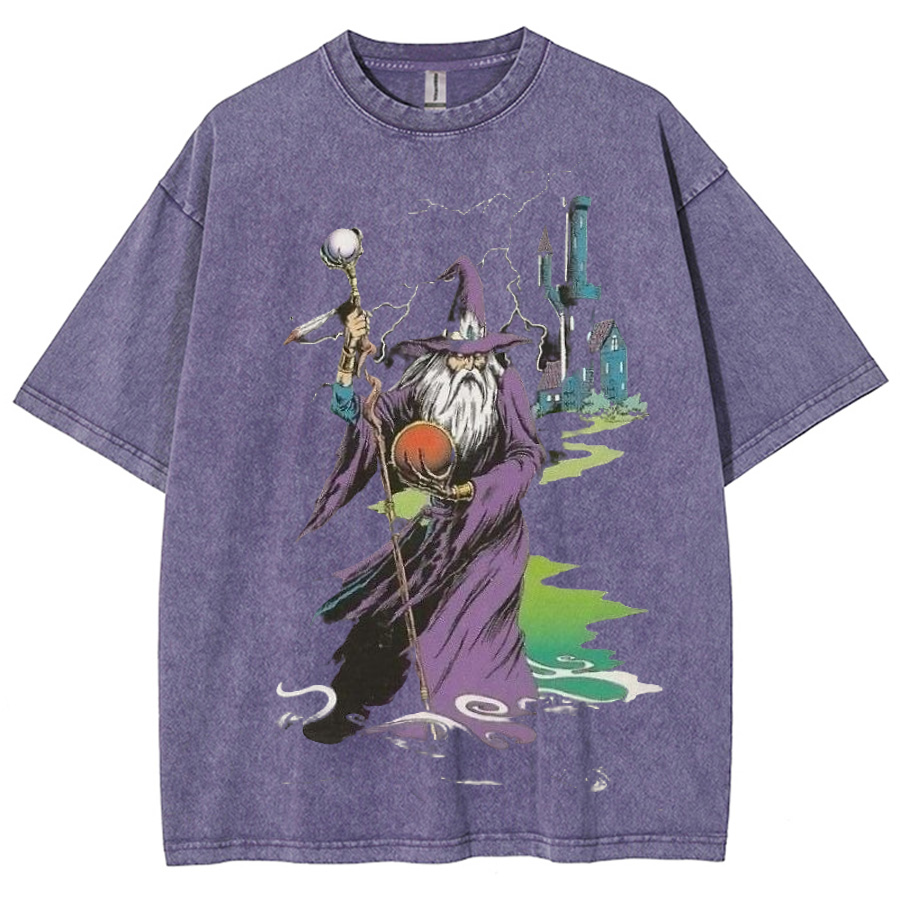 Wizard & Tower Unisex Printed Retro Washed Short Sleeved T-Shirt-Print-cool