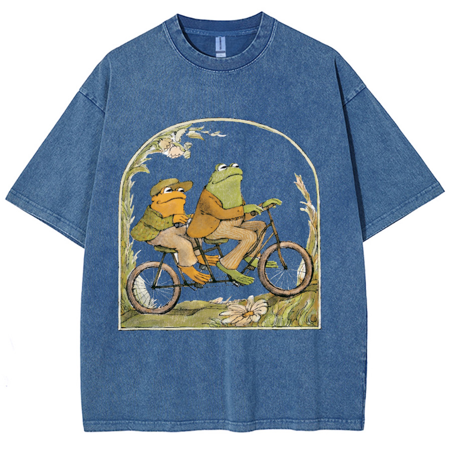 Frog and Toad Unisex Printed Retro Washed Short Sleeved T-Shirt-Print-cool