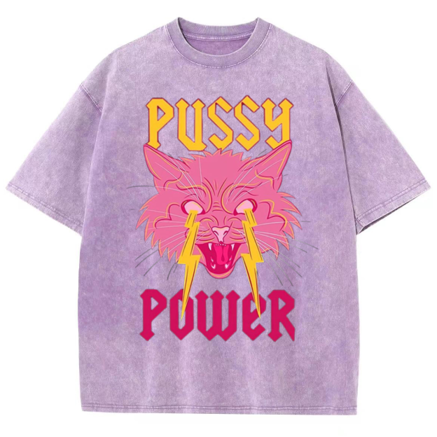 Pussy Power Unisex Vintage Solid Wash Denim T-Shirts[💥Buy 4 get 5th 50%OFF]
