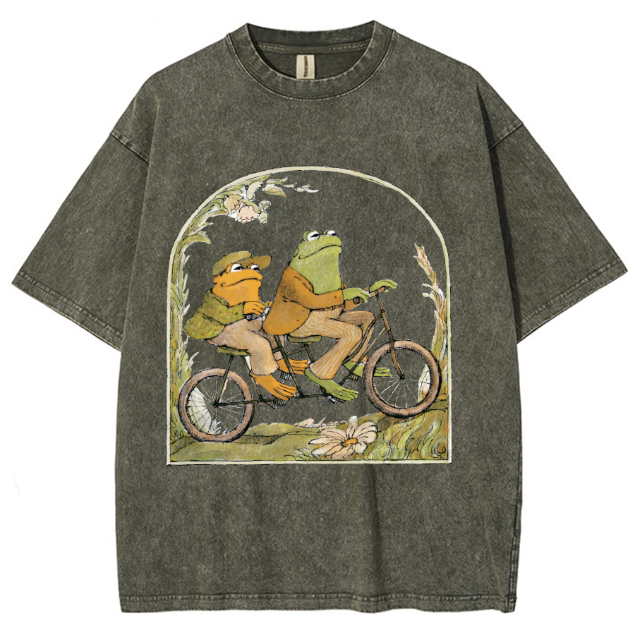 Frog and Toad Unisex Printed Retro Washed Short Sleeved T-Shirt-Print-cool