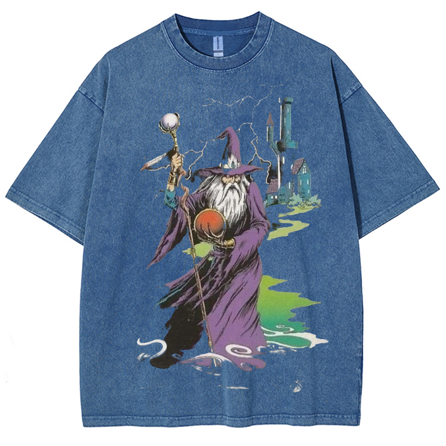 Wizard & Tower Unisex Printed Retro Washed Short Sleeved T-Shirt-Print-cool