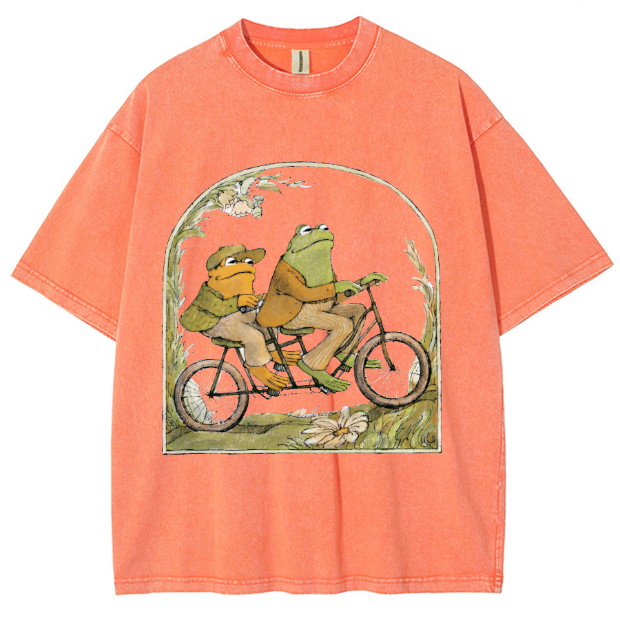 Frog and Toad Unisex Printed Retro Washed Short Sleeved T-Shirt-Print-cool