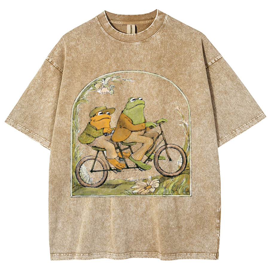 Frog and Toad Unisex Printed Retro Washed Short Sleeved T-Shirt-Print-cool