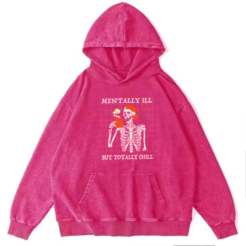 Mentally Ill Unisex Printed Casual Washed Hoodie Sweatshirt