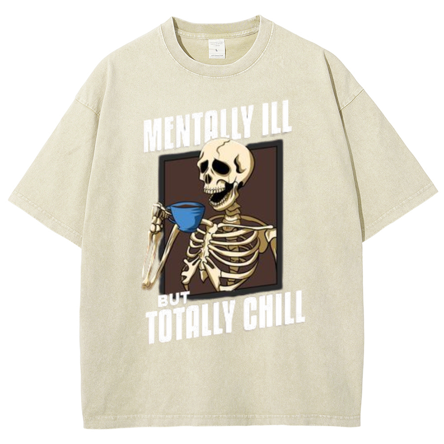 Totally Chill Unisex Oversized Print Vintage Wash Denim T-Shirt-Print-cool