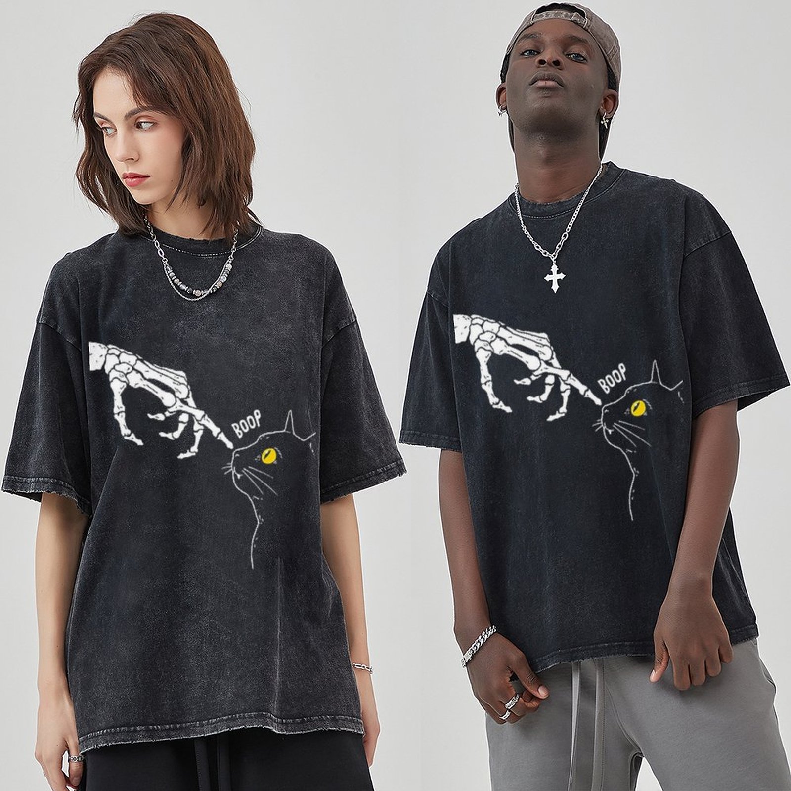 Spooky Boop Unisex Vintage Solid Wash Denim T-Shirts-Print-cool
