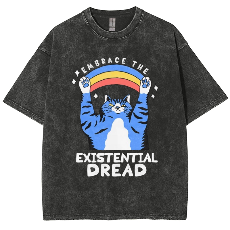 Embrace The Existential Dread Unisex Vintage Solid Wash Denim T-Shirts
