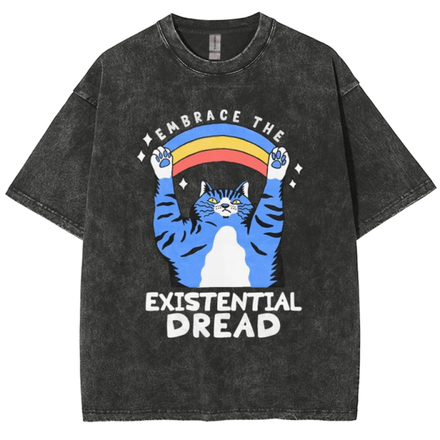 Embrace The Existential Dread Unisex Vintage Solid Wash Denim T-Shirts