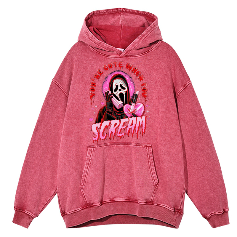 Cute Scream Unisex Printed Casual Washed Hoodie Sweatshirt-Print-cool