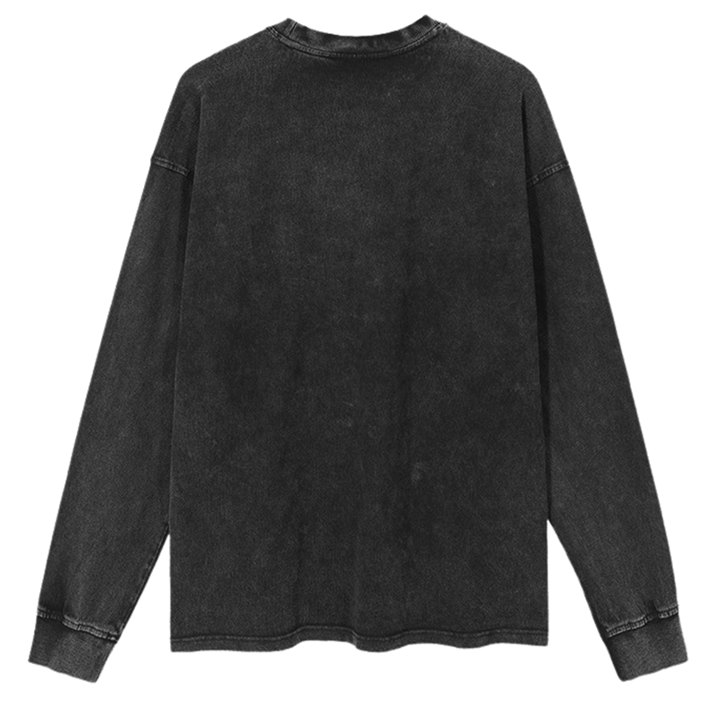 Death Is Coming Unisex Casual Washed Printed Round Neck Long Sleeve T-shirt