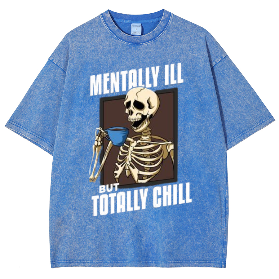 Totally Chill Unisex Oversized Print Vintage Wash Denim T-Shirt-Print-cool