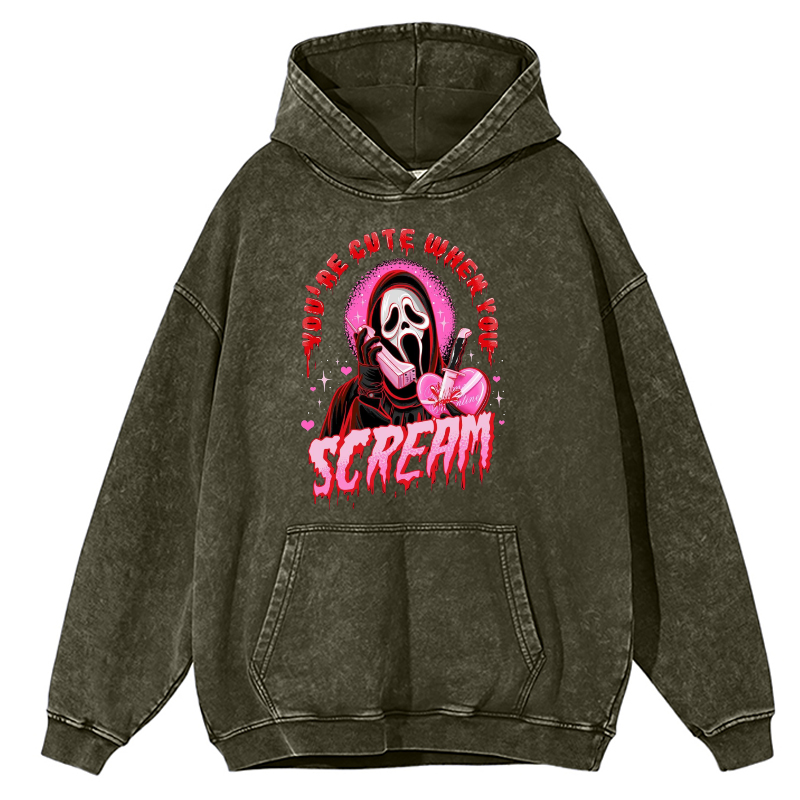 Cute Scream Unisex Printed Casual Washed Hoodie Sweatshirt-Print-cool