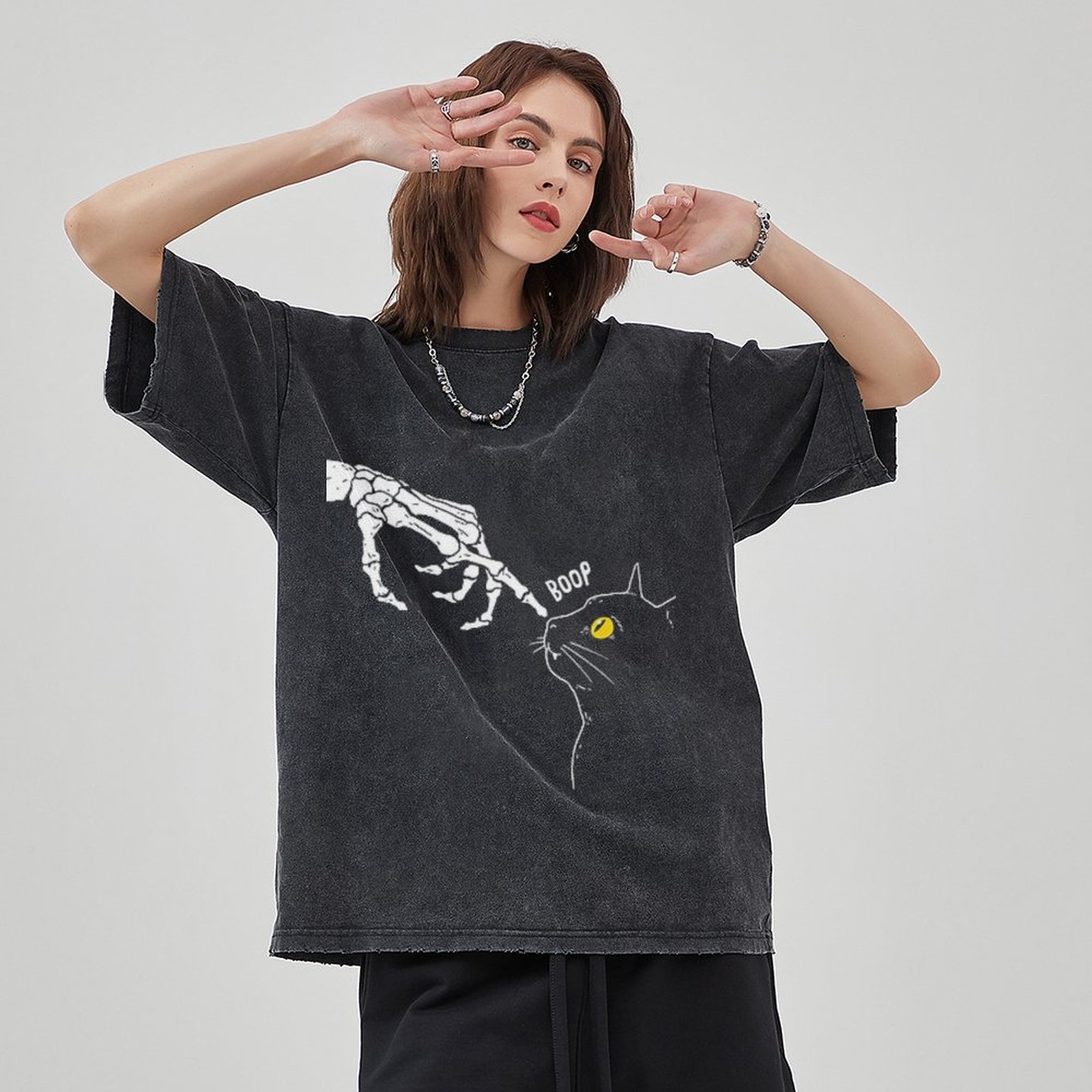 Spooky Boop Unisex Vintage Solid Wash Denim T-Shirts-Print-cool