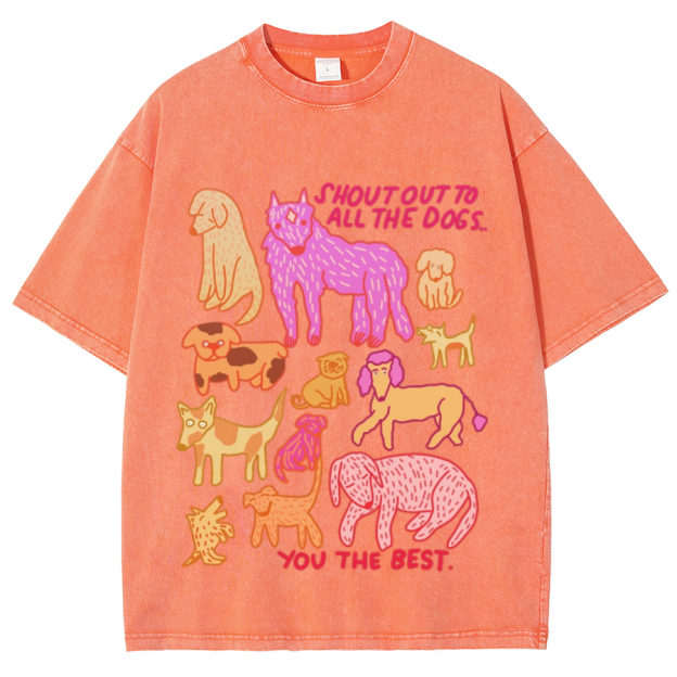 Shout Out To All The Dogs Unisex Oversized Print Vintage Wash Denim T-Shirt