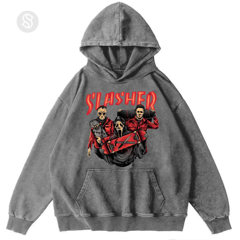 Slasher Unisex Printed Casual Washed Hoodie Sweatshirt-Print-cool