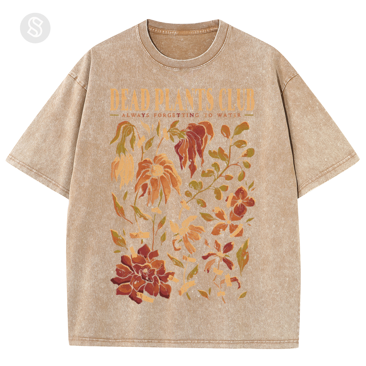 Dead Plants Club Unisex Printed Retro Washed Short Sleeved T-Shirt-Print-cool