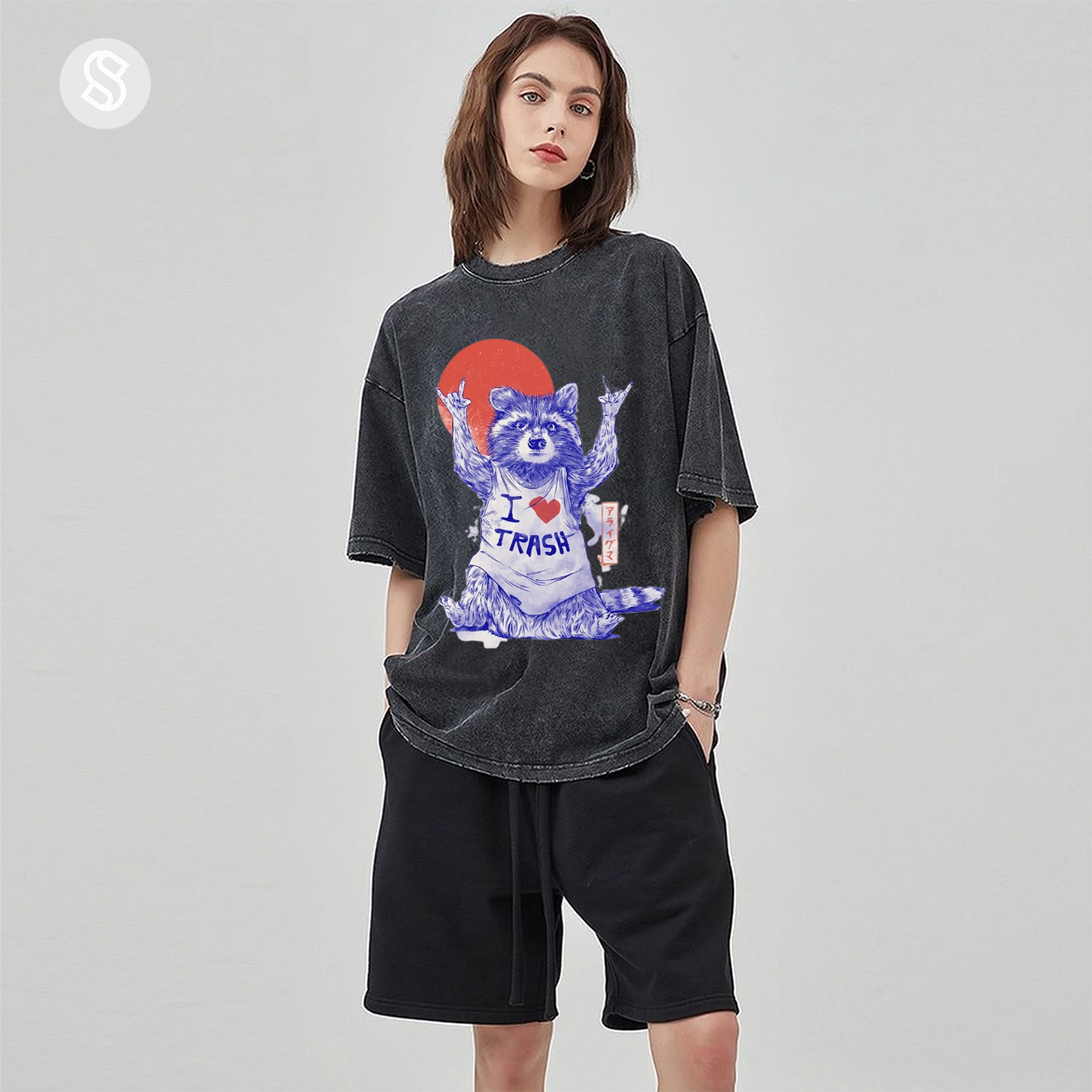 I Love Trash Unisex Printed Retro Washed Short Sleeved T-Shirt