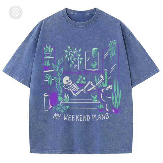 My Weekend Plants Unisex Printed Retro Washed Short Sleeved T-Shirt